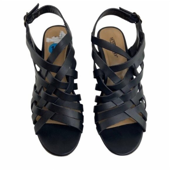 Seychelles Woven Vegan Leather Black Slingback Wedges - Picture 2 of 7